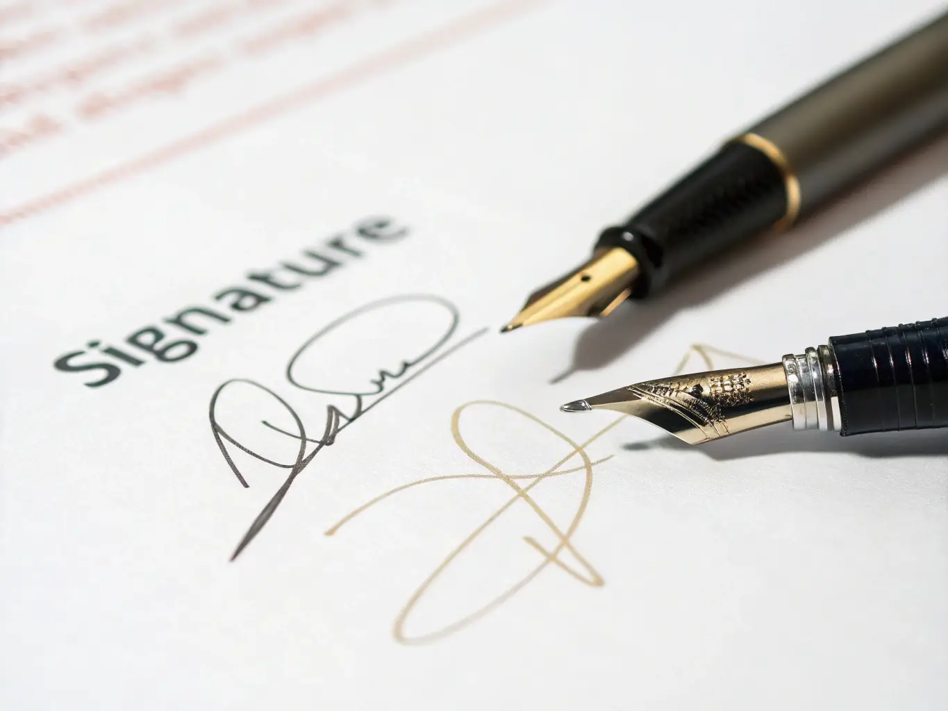 A close-up image of a signature being compared against a known sample, highlighting the unique characteristics of each.