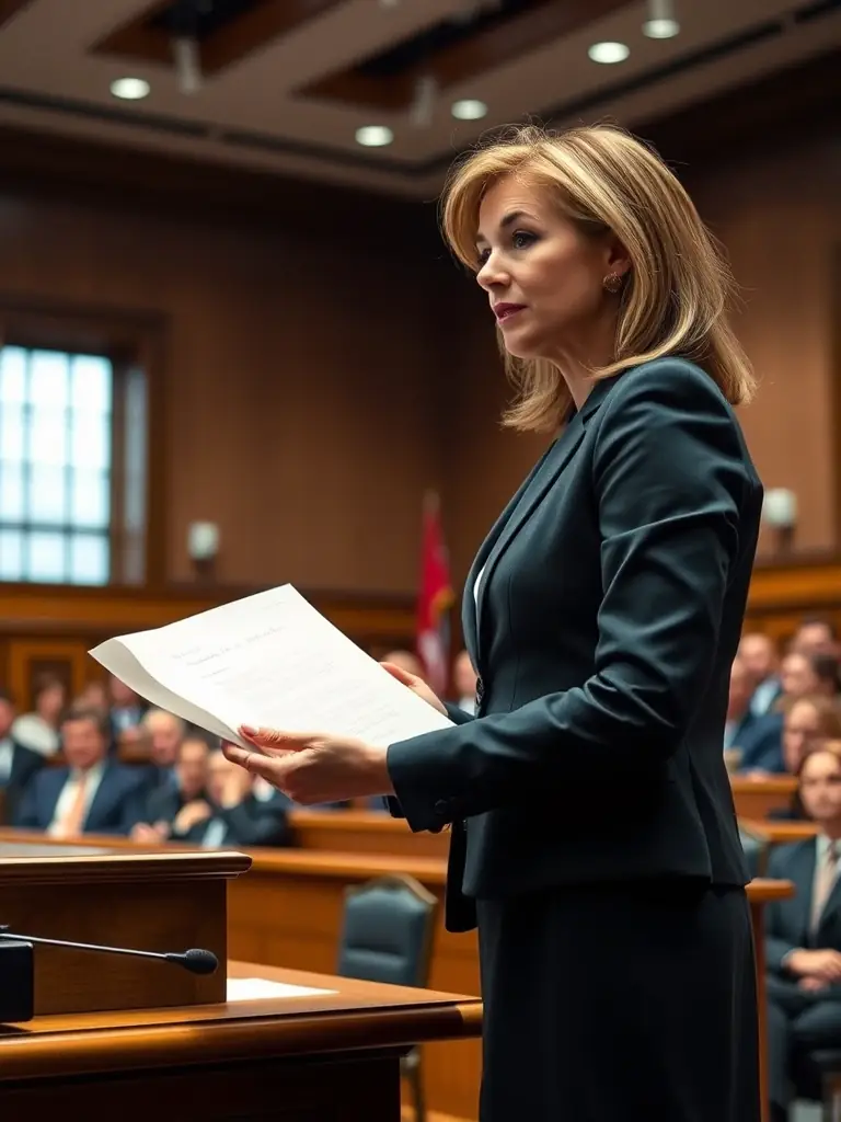 Image depicting a handwriting expert testifying in court, presenting their findings and expert opinion on a questioned document in a legal case.